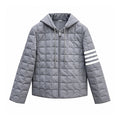 Thom Browne Quilted Grid Zip Hooded Down Jacket front view on white background