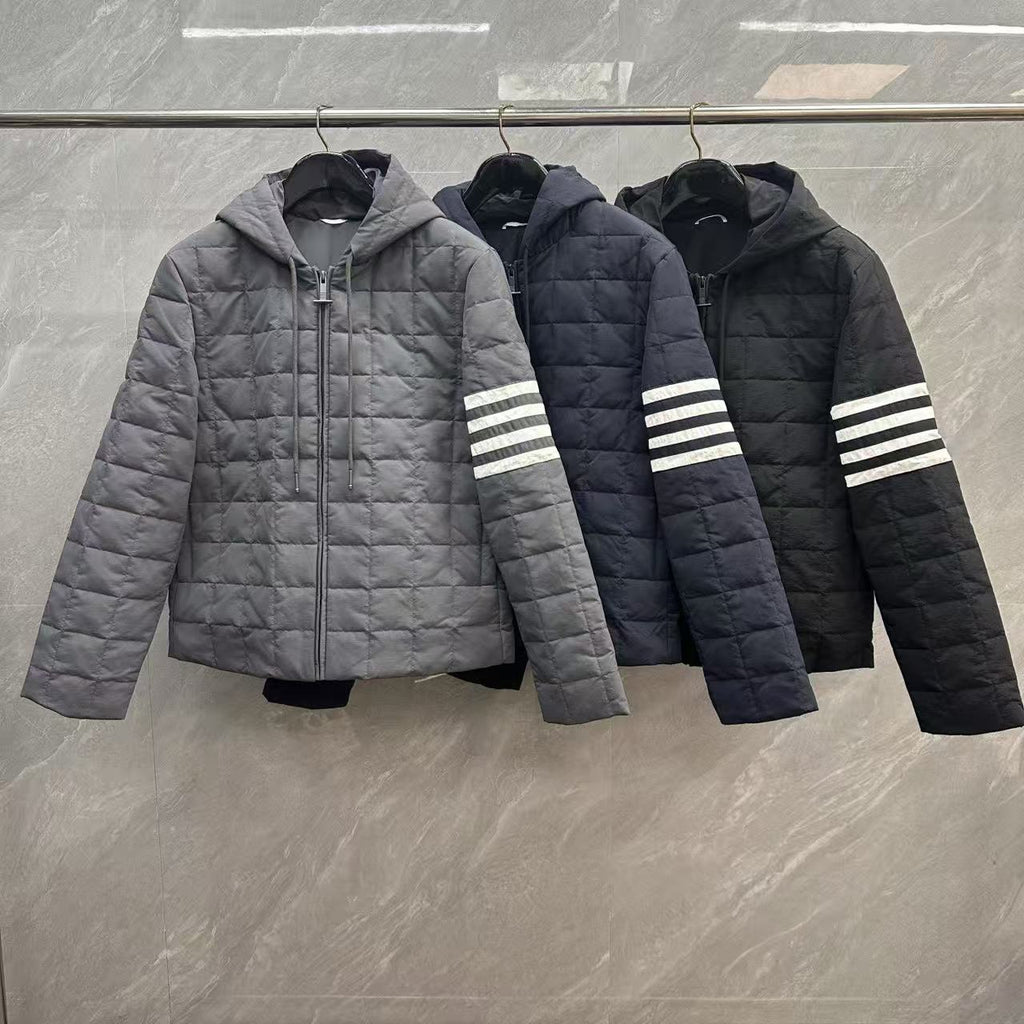 Thom Browne Quilted Grid Zip Hooded Down Jacket detail view 1