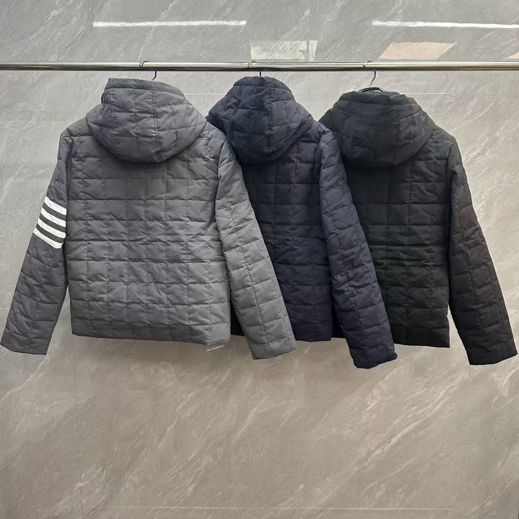 Thom Browne Quilted Grid Zip Hooded Down Jacket detail view 2