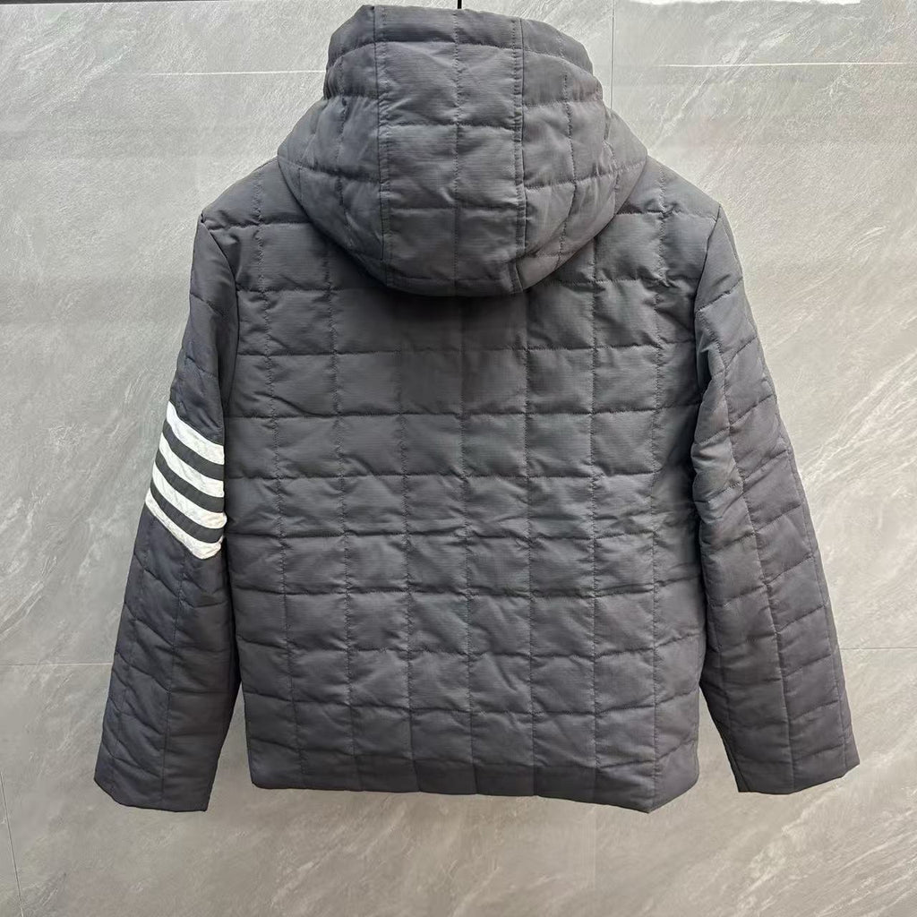 Thom Browne Quilted Grid Zip Hooded Down Jacket detail view 3