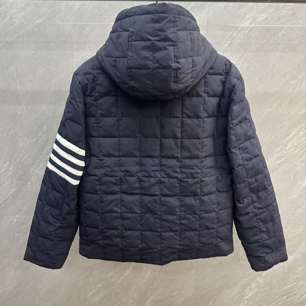 Thom Browne Quilted Grid Zip Hooded Down Jacket detail view 5