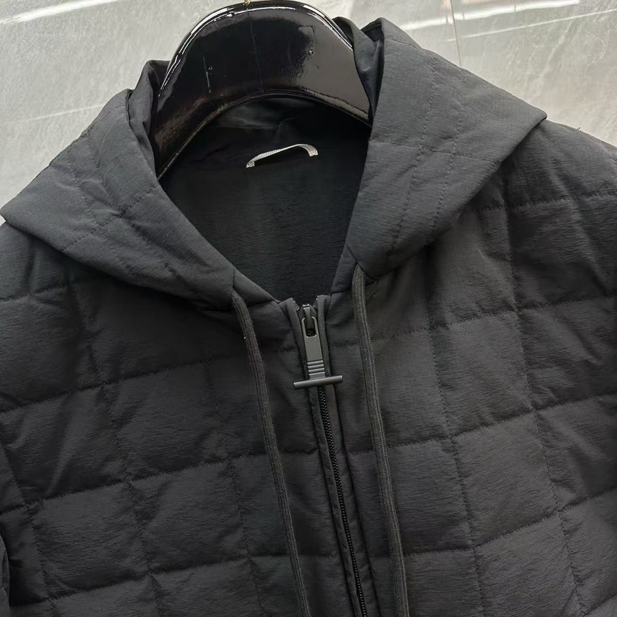 Thom Browne Quilted Grid Zip Hooded Down Jacket detail view 7