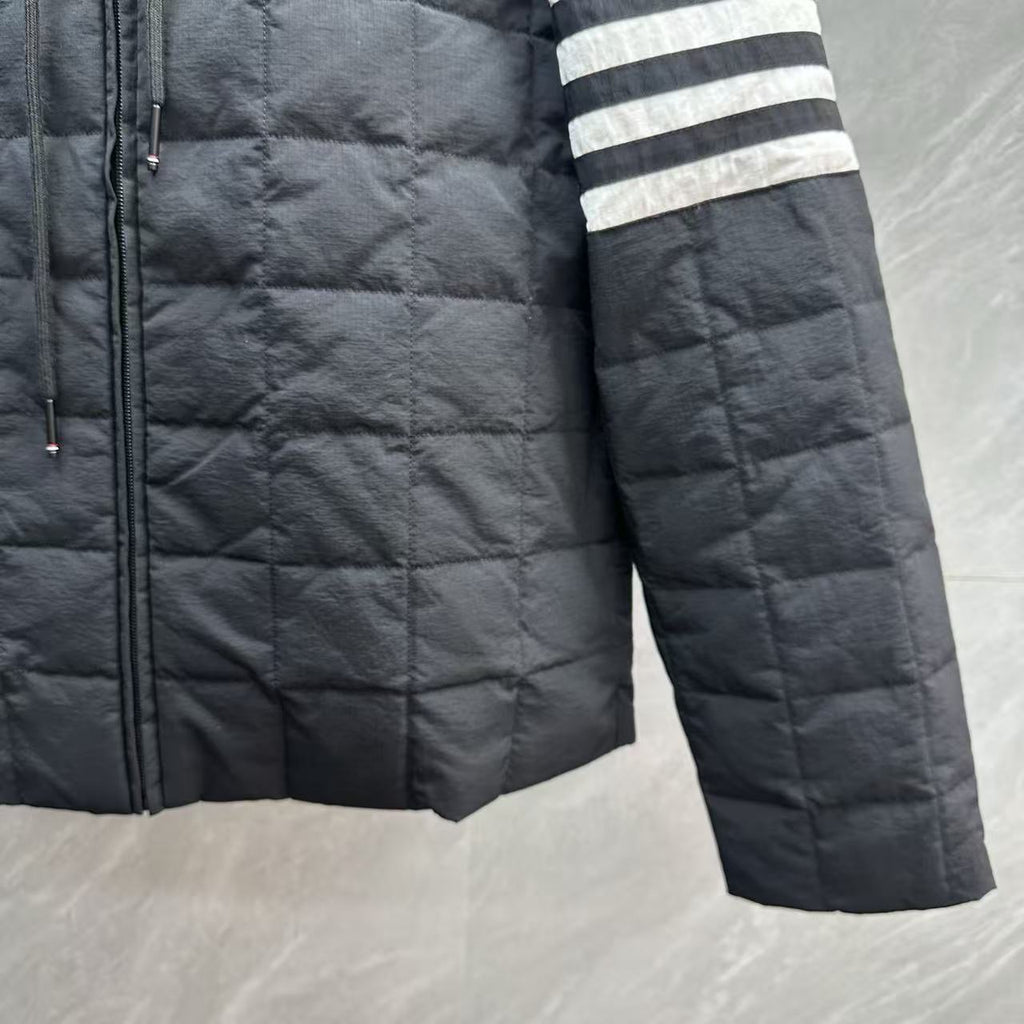 Thom Browne Quilted Grid Zip Hooded Down Jacket detail view 10