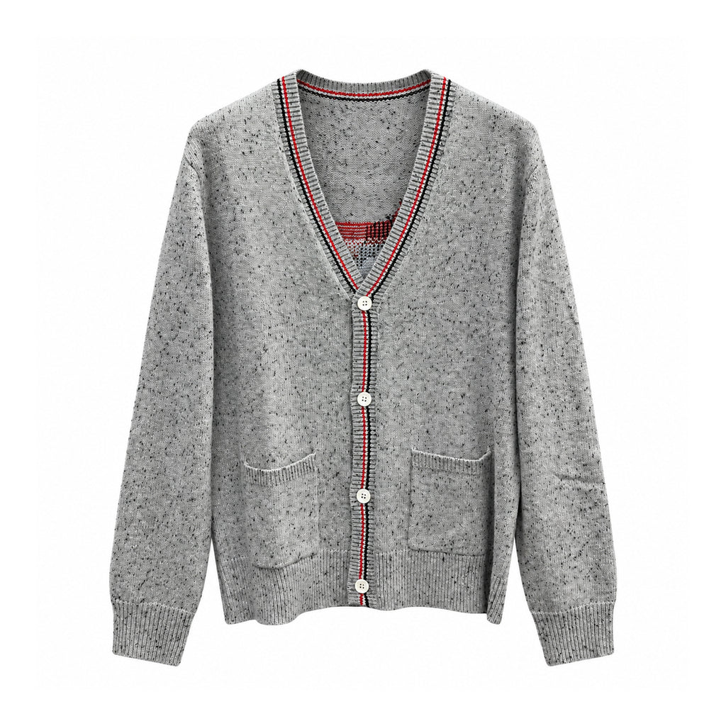 Thom Browne Contrast Dachshund Chunky-Knit Cardigan front view on white background