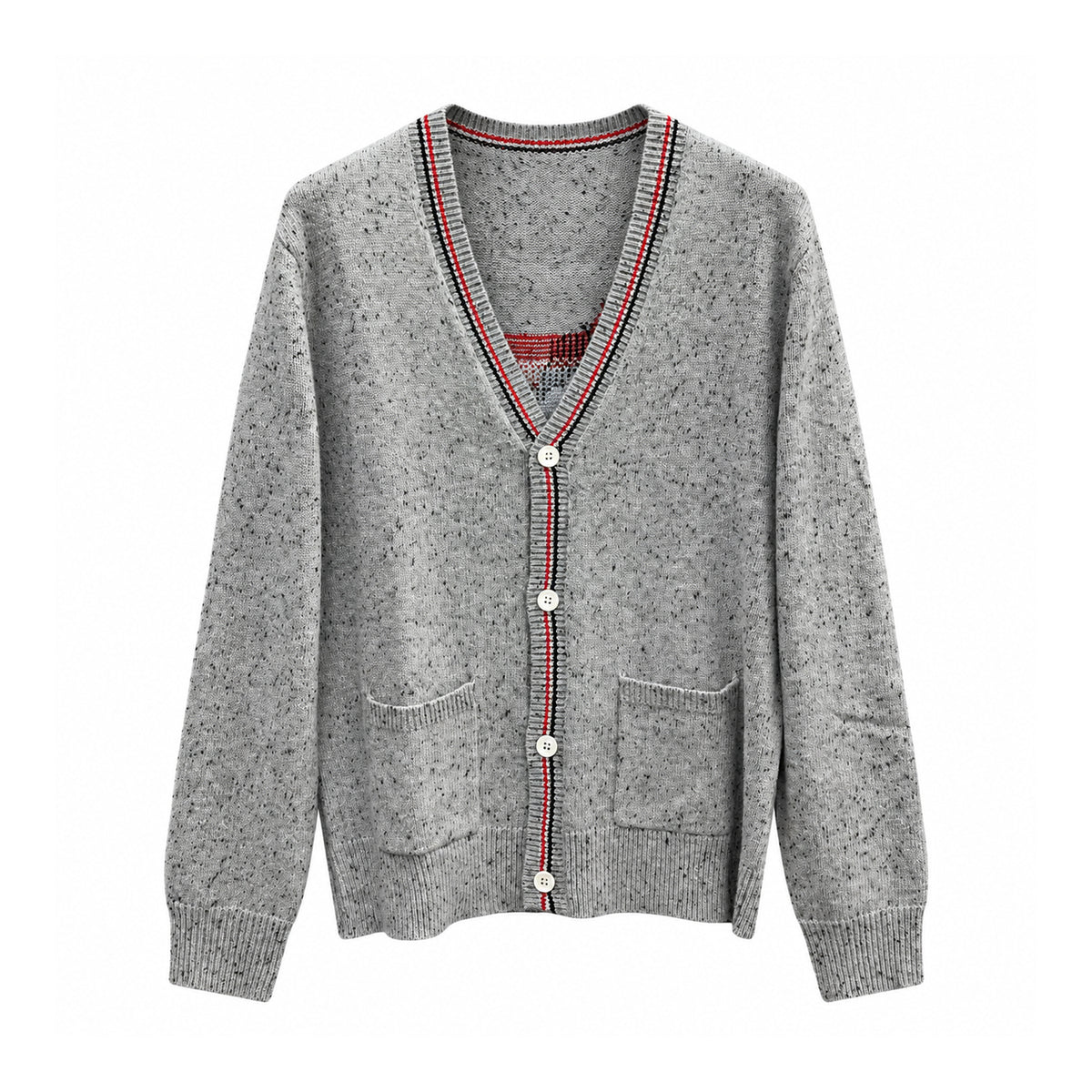 Thom Browne Contrast Dachshund Chunky-Knit Cardigan front view on white background