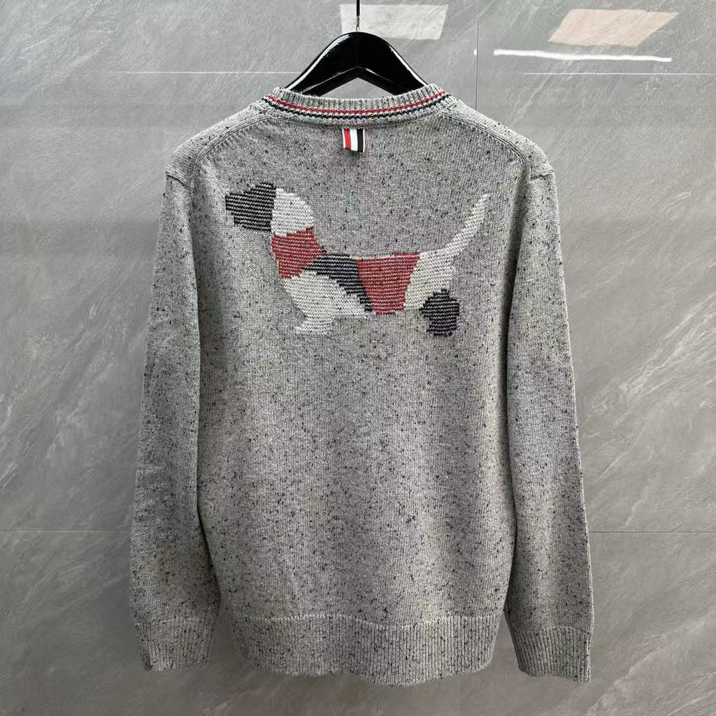 Thom Browne Contrast Dachshund Chunky-Knit Cardigan detail view 3