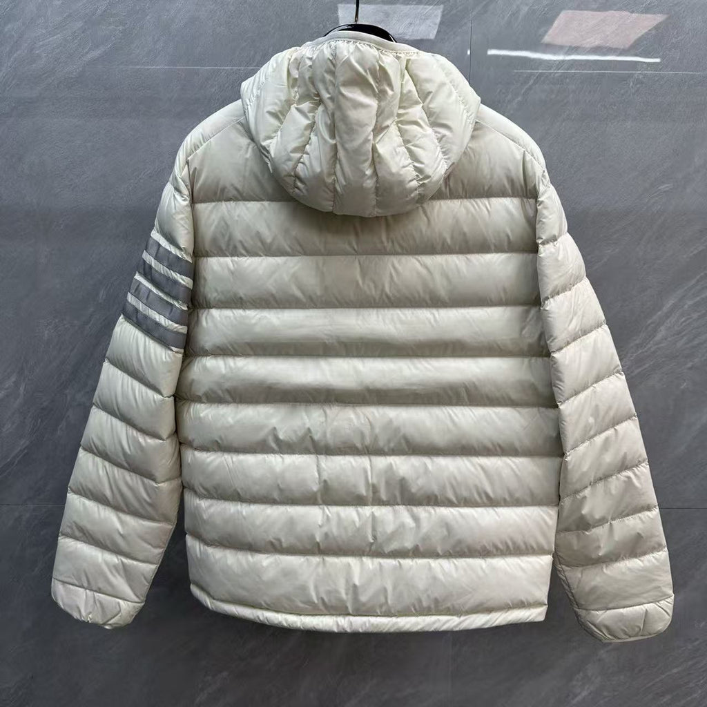 Thom Browne Panelled Four-Stripe Hooded Down Jacket detail view 3