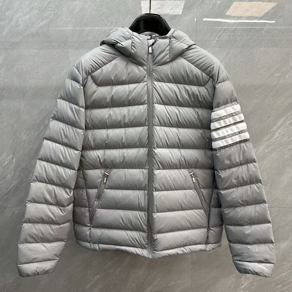 Thom Browne Panelled Four-Stripe Hooded Down Jacket detail view 4