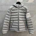 Thom Browne Panelled Four-Stripe Hooded Down Jacket detail view 4