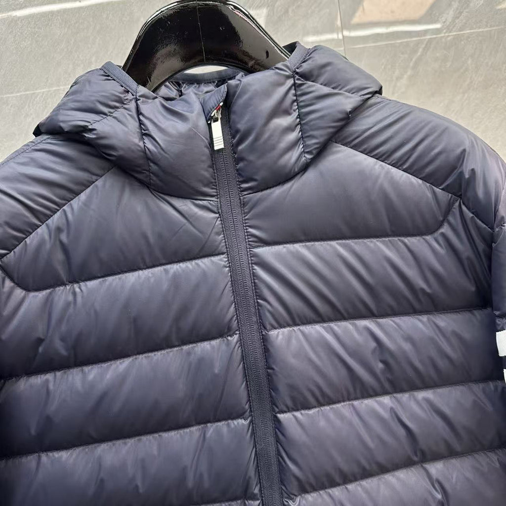 Thom Browne Panelled Four-Stripe Hooded Down Jacket detail view 7
