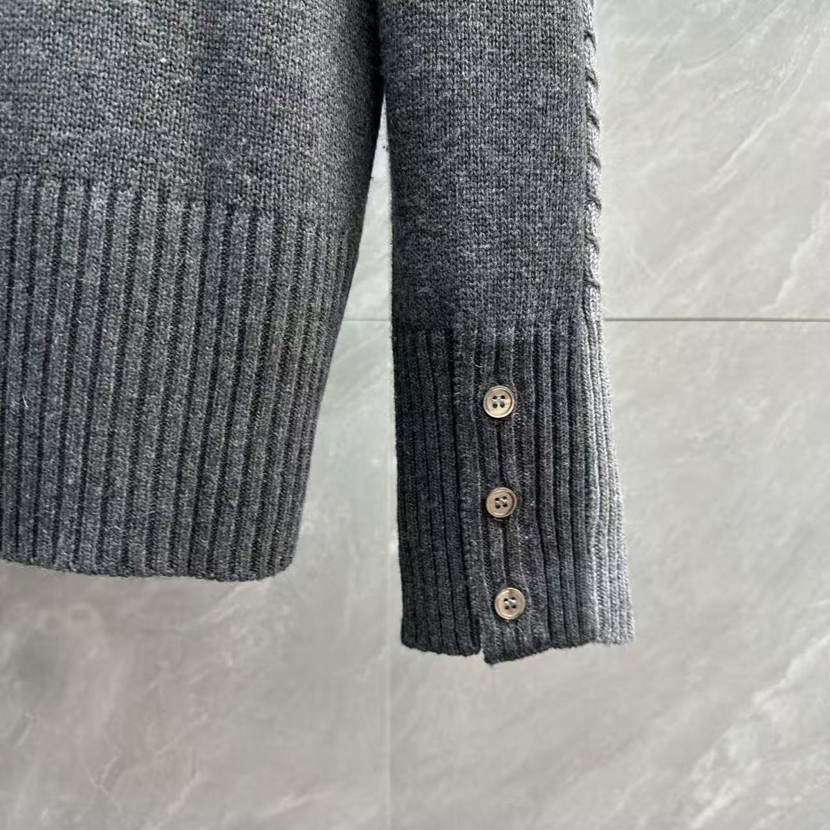 Thom Browne Color-Block Cable-Knit Polo Sweater detail view 7