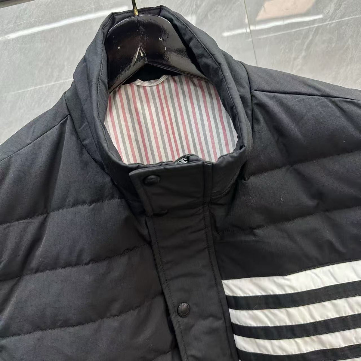 Thom Browne Four-Stripe Stand-Collar Down Vest detail view 7