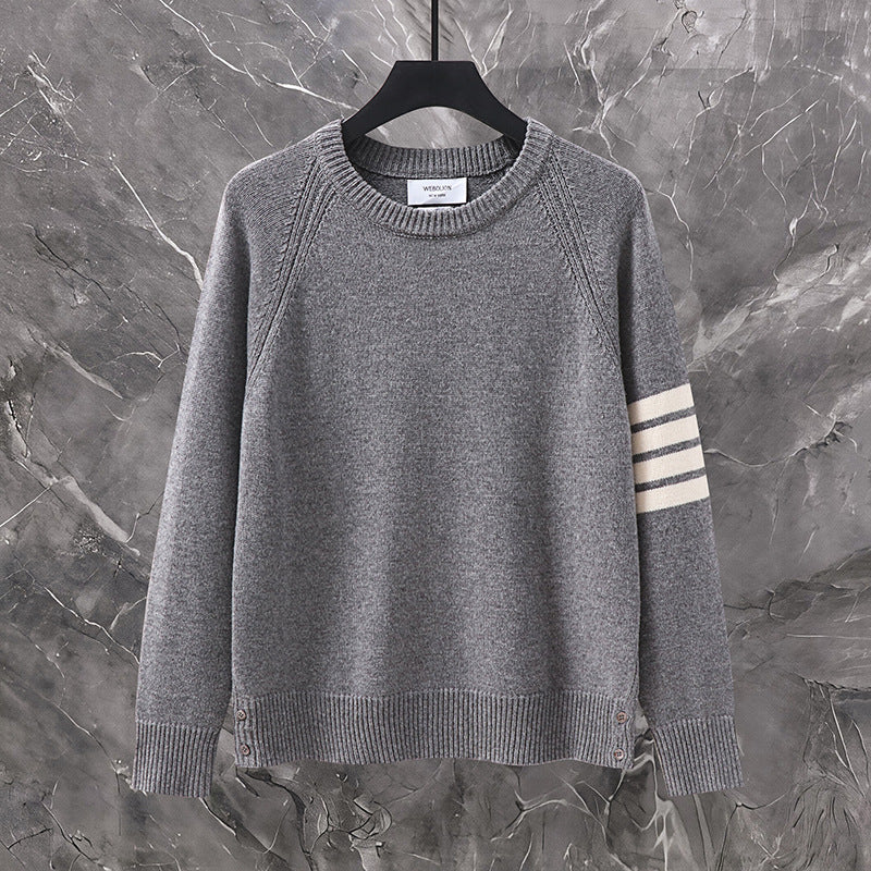 Thom Browne Classic Four-Stripe Wool Crewneck Sweater detail view 1