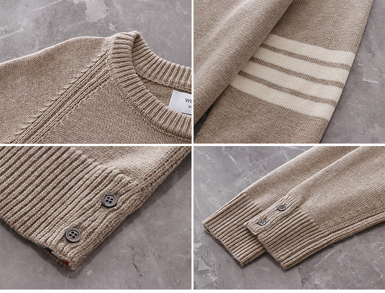 Thom Browne Classic Four-Stripe Wool Crewneck Sweater detail view 4