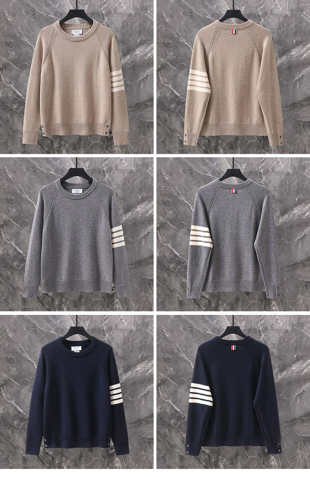 Thom Browne Classic Four-Stripe Wool Crewneck Sweater detail view 5