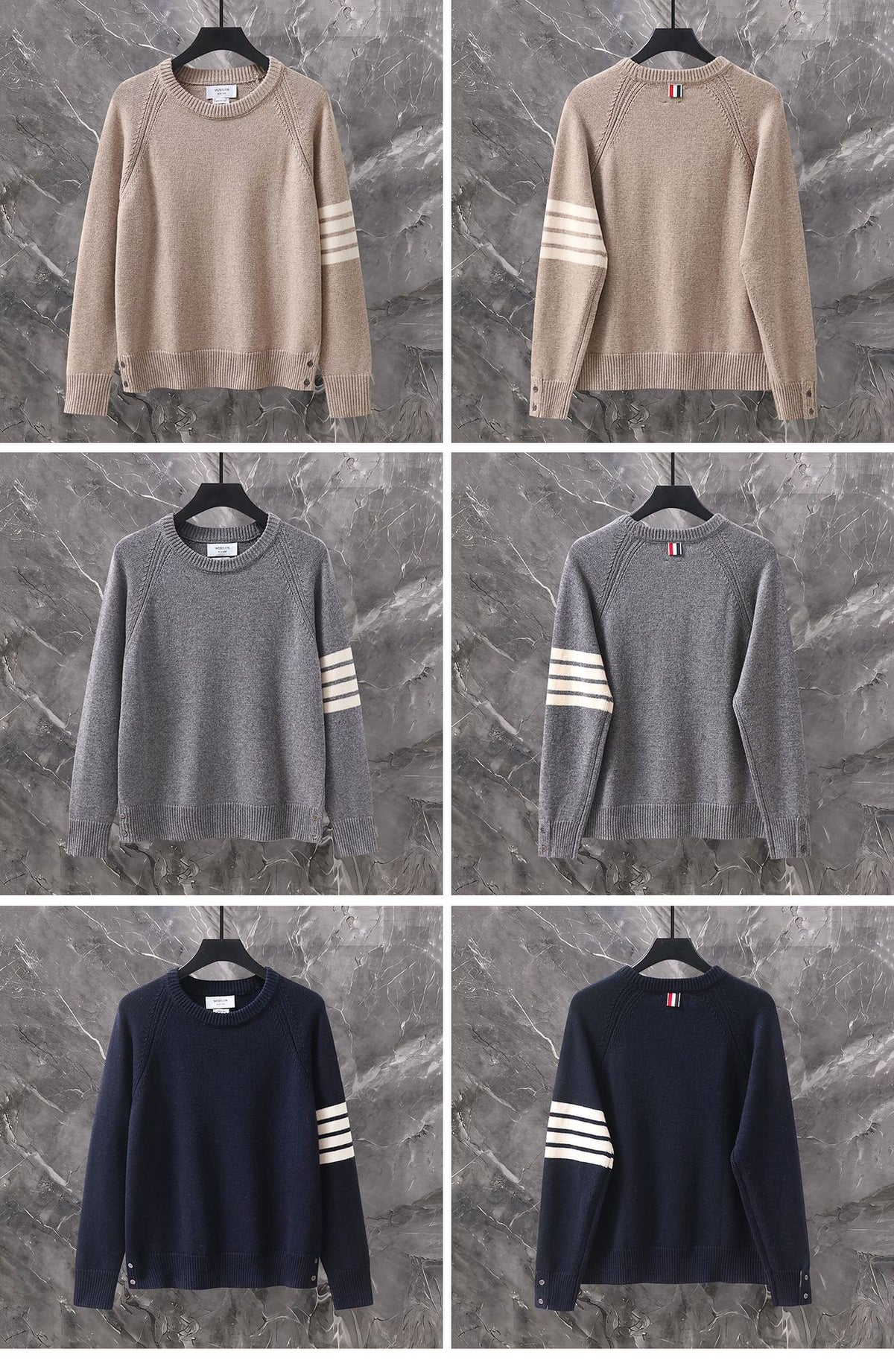 Thom Browne Classic Four-Stripe Wool Crewneck Sweater detail view 5