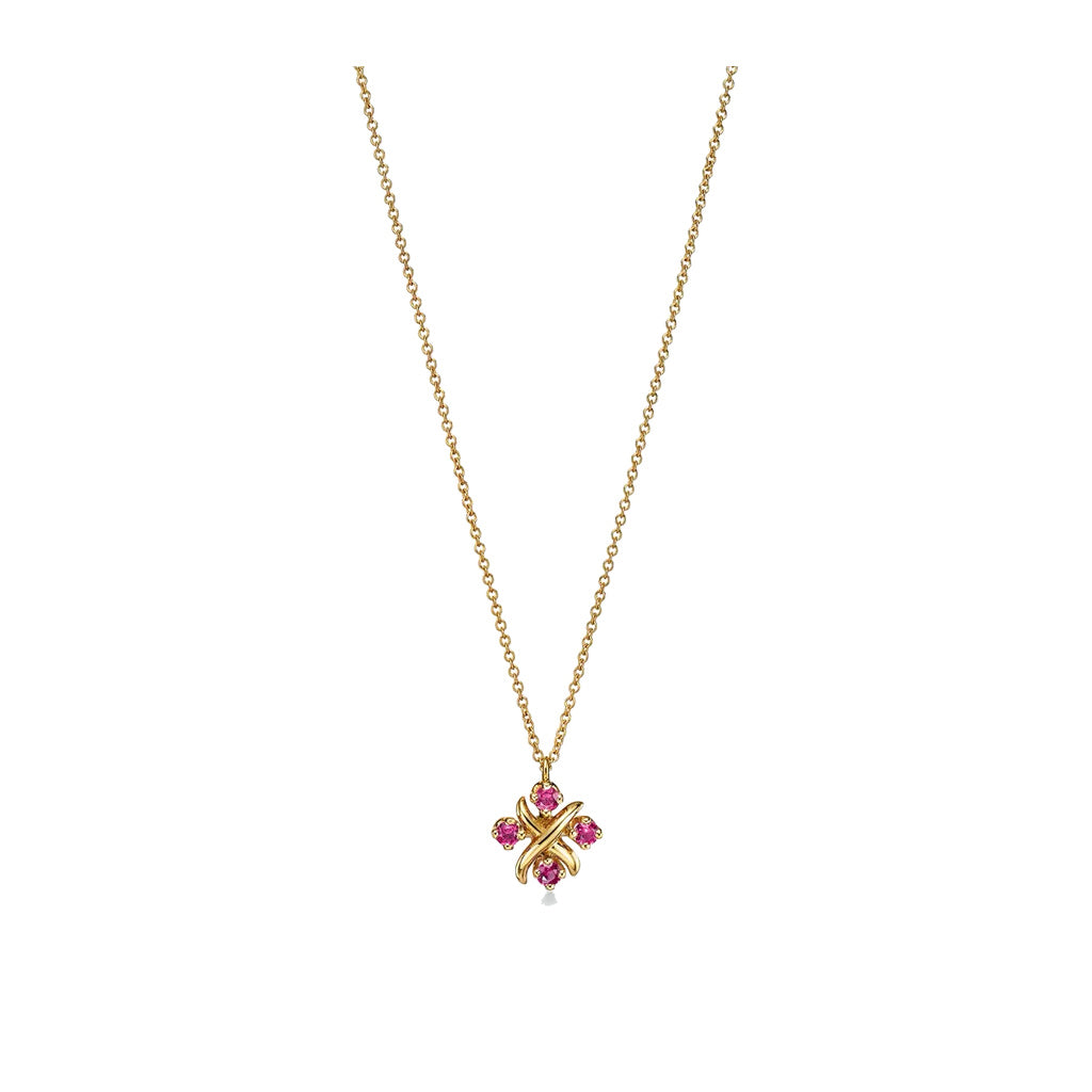 Tiffany Style Four-Leaf Clover Cubic Zirconia 18K Gold-Plated Necklace front product view