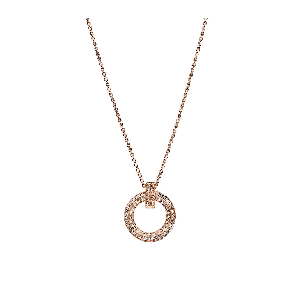 Tiffany Style T Motif Cubic Zirconia 18K Gold-Plated Necklace front product view