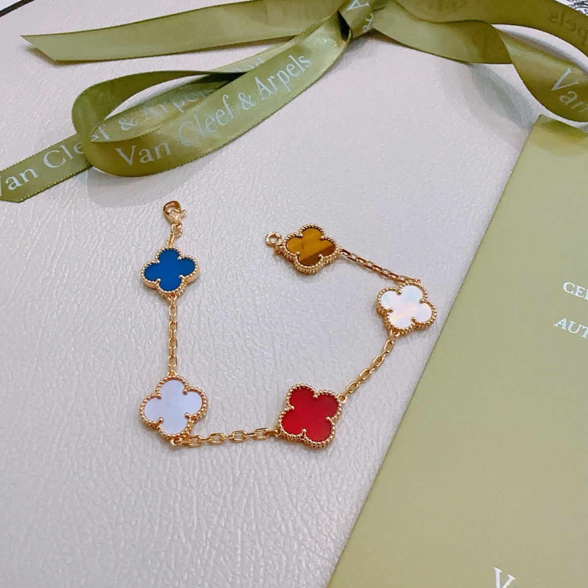 Van Cleef & Arpels-Style Rainbow Clover Bracelet detail 2