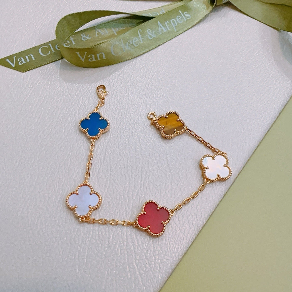 Van Cleef & Arpels-Style Rainbow Clover Bracelet detail 4