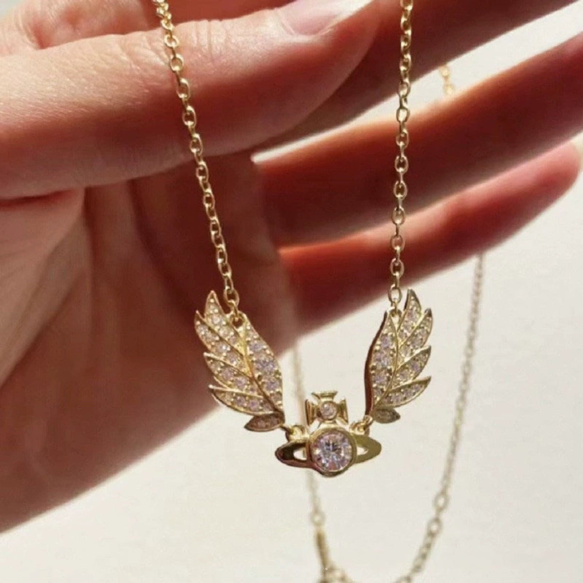 Vivienne Westwood Style Angel Wing Orb Necklace detail 6
