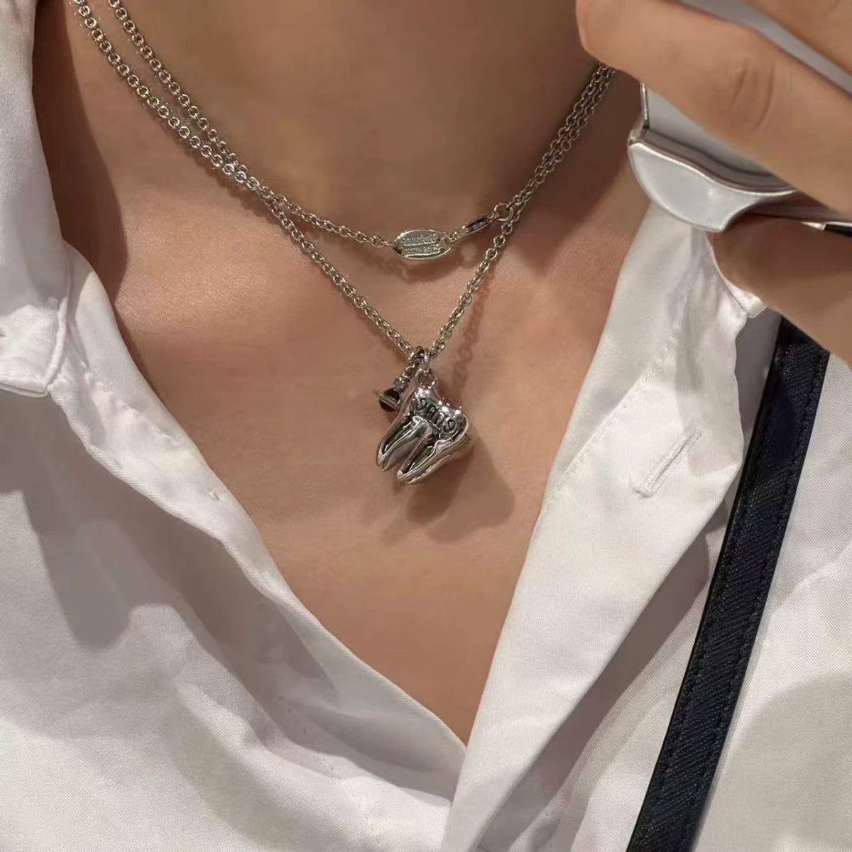 Vivienne Westwood Style Tooth Orb Pendant Necklace detail 3