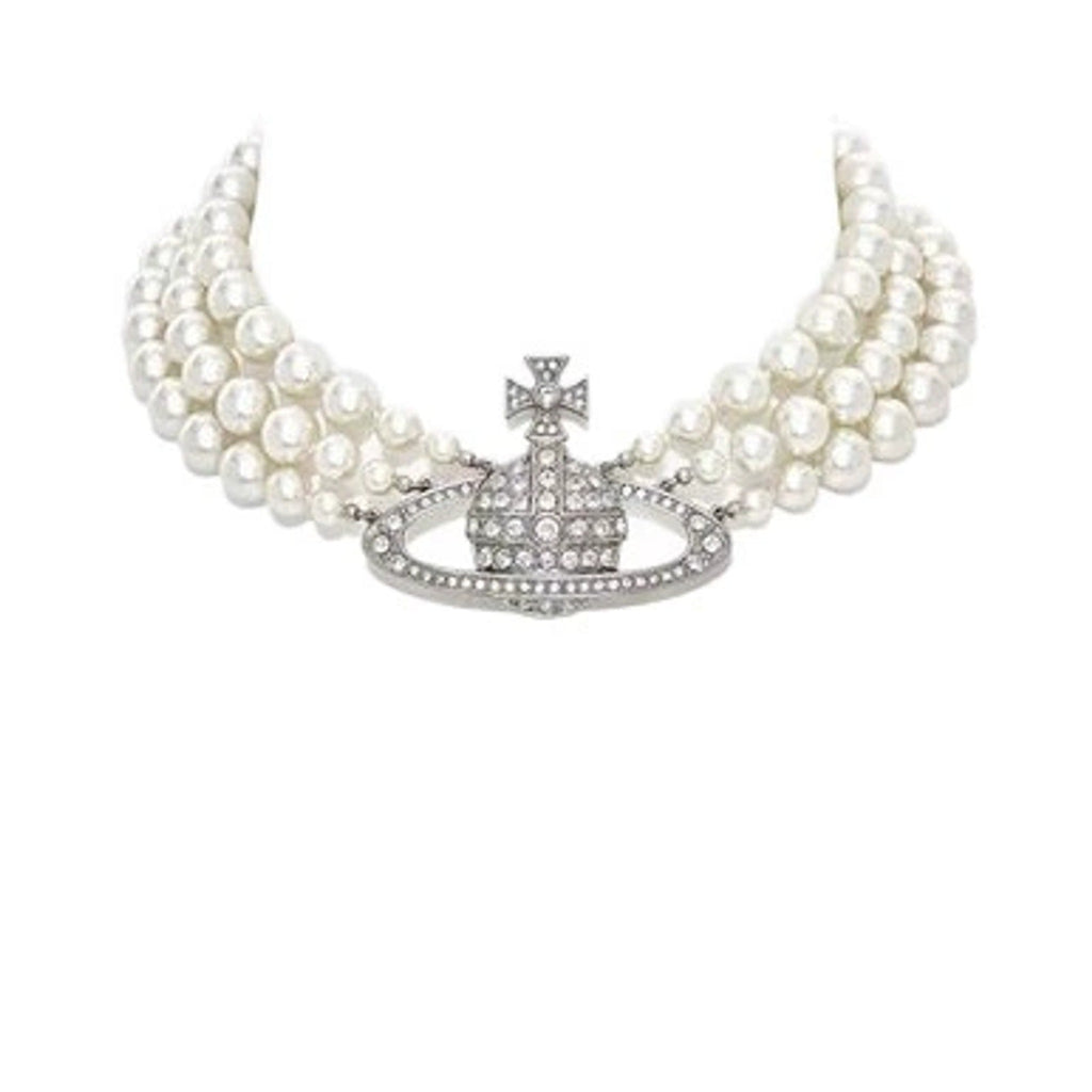 Vivienne Westwood Style Triple Pearl Orb Necklace detail 4