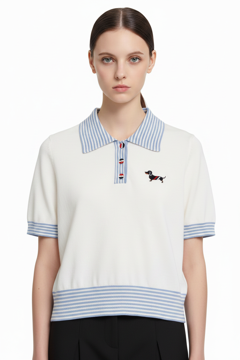 New Puppy-Embroidered Knitted T-Shirt - Image 2