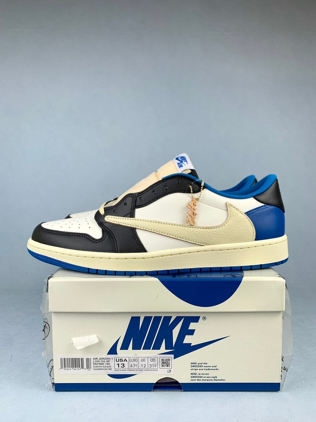 Air Jordan 1 Low White/Blue Lightning Reverse Swoos Unisex Sneakers DM7866-140 detail view 2