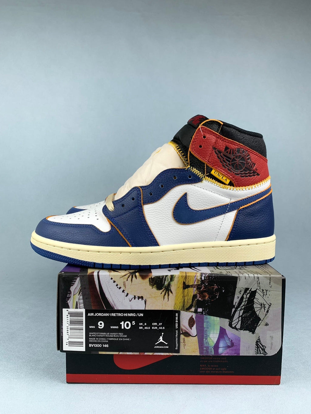 Air Jordan 1 High UN Blue/White Color-Block Unisex Sneakers BV1300-146 detail view 2
