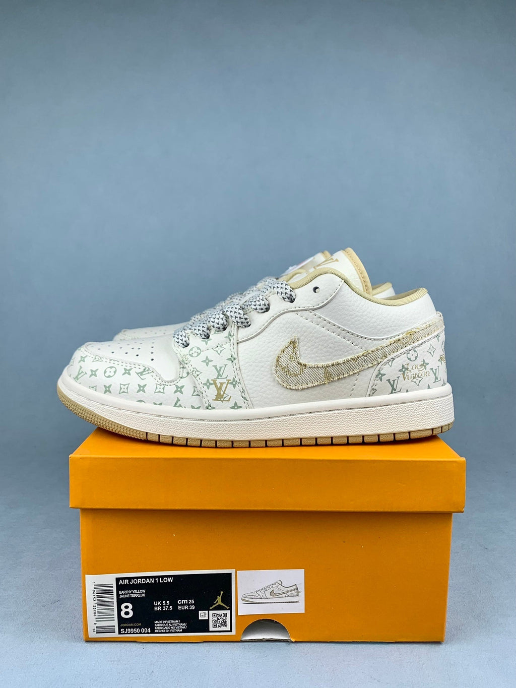 Air Jordan 1 Low LV Collaboration Printed Khaki Unisex Sneakers SJ9950-004 detail view 2