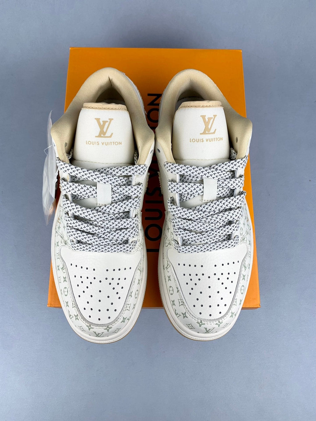 Air Jordan 1 Low LV Collaboration Printed Khaki Unisex Sneakers SJ9950-004 detail view 4