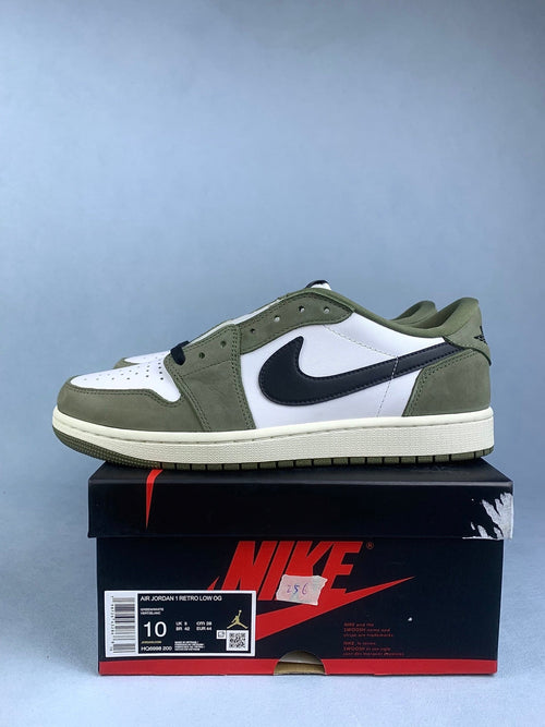 Air Jordan 1 Low Medium Olive Suede Unisex Sneakers HQ6998-200 detail view 2